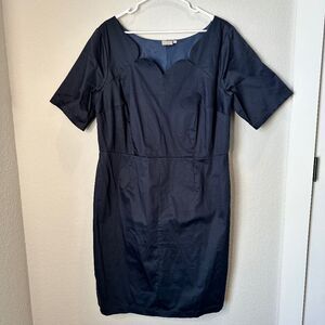 EShakti Navy Blue Scallop Neckline Cotton Blend Sheath Dress - Size 2X - EUC